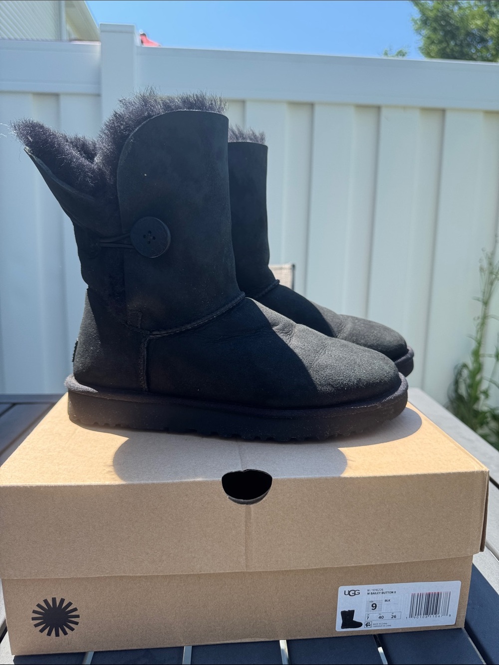 UGG Black Classic Short Button Shearling Boots
